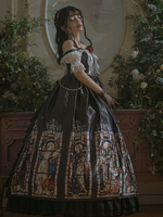 Robe gothique noire Lolita JSK Neverland imprimé floral à volants en cascade nœuds jupes pull Lolita
