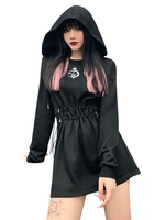 Robe gothique noire pour femmes Jupe à capuche à manches longues en polyester
