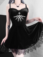 Robe gothique pour femme à volants plissés noirs Robe dété mi-longue en velours coréen gothique