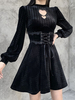 Robe gothique pour femme avec bandage en dentelle noire Robe rétro tunique en velours coréen