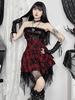 Robe gothique pour femme bordeaux avec œillets et volants en dentelle et tunique punk en polyester