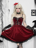 Robe gothique pour femme en dentelle bordeaux à volants et chaînes en velours gothique
