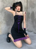 Robe gothique pour femme Robe en dentelle spaghetti en polyester noir pour femme