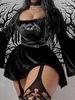 Robe gothique pour femme Robe mi-longue en velours coréen à manches longues et plissée noire