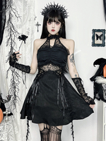 Robe gothique pour femme Robe tunique gothique en polyester à lacets noirs