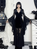 Robe gothique pour femme tunique longue en velours gothique avec dentelle et chaînes noires