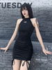 Robe gothique pour femmes Halter Botton Bandage Robe dété en polyester