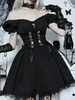 Robe gothique punk épaules dénudées manches courtes dentelle robe courte Lolita