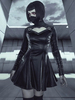 Robe gothique robe col haut manches longues à lacets robe en cuir noir