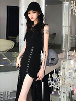 Robe gothique robe polyester motif métallique longue robe une pièce