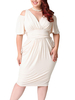 Robe Grande Taille Courte à Col V avec Bretelles Coupe Cintrée Unicolore Robe Grande Taille