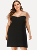 Robe Grande Taille Courte Femme en Mousseline Imprimés à Col V avec Manches Courtes Volantes Transparentes Coupe Cintrée Bas Evasée Bicolores Sexy Vêtement Femme Grande Taille