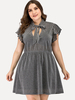 Robe Grande Taille Courte Femme en Paillettes à Col V à Lacets avec Manches Courtes Volantes Coupe Cintrée Bas Evasée Robe de Patineuse Vêtement Femme Grande Taille