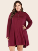Robe Grande Taille Décontracté Courte à Col Montant avec Manches Longues avec Boutons Bas Evasée Unicolore