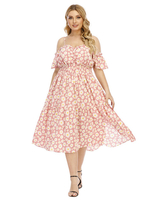 Robe Grande Taille en Mousseline Imprimé Longue avec Bretelles Coupe Cintrée Bas Evasée Bicolores Robe Grande Taille