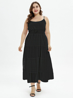 Robe Grande Taille en Mousselines Femmes avec Bretelles à Col Rond Coupe Cintrée Bas Evasée Unicolore Robes Longues Etés Sexy