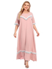 Robe Grande Taille Femme Longue en Mousselines à Col Rond avec Manches Courtes avec Franges Bas Evasée Décontracté Bicolores Robes Longues