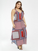 Robe Grande Taille Imprimés Carreaux avec Bretelles à Col Décolleté en V Coupe Cintrée Multicolores Robe Longue Eté Sexy