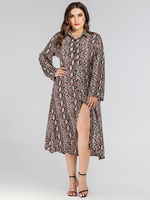 Robe Grande Taille Imprimés Serpentines Longues Femmes à Col Revers avec Manches Longues Coupe Cintrée avec Fente Bicolores