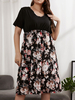 Robe grande taille pour femme à col en V et manches courtes à imprimé floral en polyester longueur au genou robe une pièce