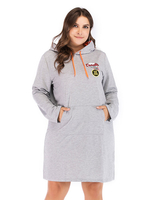Robe grande taille pour femme à manches longues à capuche gris clair