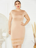 Robe grande taille pour femme abricot clair col haut manches courtes polyester découpé extensible longue robe une pièce