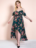 Robe grande taille pour femme avec bretelles et col en polyester imprimé floral longue robe une pièce