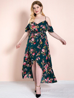 Robe grande taille pour femme avec bretelles et col en polyester imprimé floral longue robe une pièce