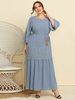 Robe grande taille pour femme bleu gris bijou cou 3/4 longueur manches évasées polyester à lacets longue robe