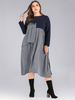 Robe grande taille pour femme bleu profond col bijou long T-Shirt manches couleur bloc Polyester surdimensionné longueur au genou robe une pièce