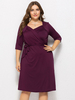 Robe grande taille pour femme bordeaux col en V demi-manches polyester à lacets robe longueur genou