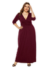 Robe grande taille pour femme bordeaux col en V manches 3/4 manches cloche manches longues plissée en polyester