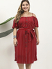 Robe grande taille pour femme bretelles cou manches courtes rayures polyester rouge robe une pièce mi-longue