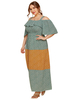 Robe grande taille pour femme bretelles vertes cou manches courtes T-Shirt couleur bloc polyester surdimensionné longue robe une pièce