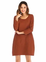 Robe grande taille pour femme café marron bijou col long T-Shirt manches surdimensionné longue robe une pièce