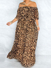 Robe grande taille pour femme col bateau manches courtes imprimé léopard polyester volants robe longue extensible surdimensionnée