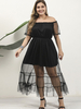 Robe grande taille pour femme Col bateau T-shirt court Dentelle Polyester Manches Robe longue