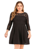 Robe grande taille pour femme col bijou manches 3/4 robe tunique courte noire