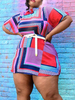 Robe grande taille pour femme col bijou manches chauve-souris imprimée Lycra Spandex Bows robe moulante courte