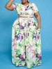 Robe grande taille pour femme col bijou manches courtes robe longue en polyester à carreaux vert clair