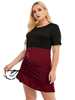Robe grande taille pour femme col bijou manches courtes T-shirt manches deux tons courte robe une pièce bordeaux