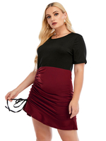 Robe grande taille pour femme col bijou manches courtes T-shirt manches deux tons courte robe une pièce bordeaux