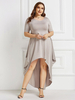 Robe grande taille pour femme col bijou manches courtes T-shirt manches polyester passepoil longue robe une pièce