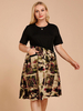 Robe grande taille pour femme col bijou manches courtes T-shirt Tie Dye longueur au genou robe tunique