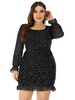 Robe grande taille pour femme col bijou manches longues en mousseline de soie à pois robe moulante courte