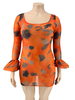 Robe grande taille pour femme col bijou manches longues imprimé motif polyester robe dété courte