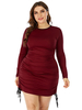 Robe grande taille pour femme col bijou manches longues polyester robe moulante courte bordeaux
