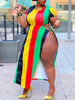 Robe grande taille pour femme col bijou manches longues rayures motif haute robe longue en polyester fendu