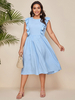 Robe grande taille pour femme col bijou sans manches en polyester extensible bleu clair robe dété mi-longue