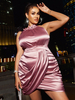Robe grande taille pour femme col bijou sans manches polyester robe courte une pièce